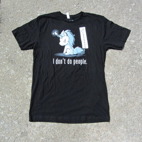 tee turtle t-shirt NWT 6348 mens black "I don't do people" unicorn medium (W3223 - Picture 1 of 6